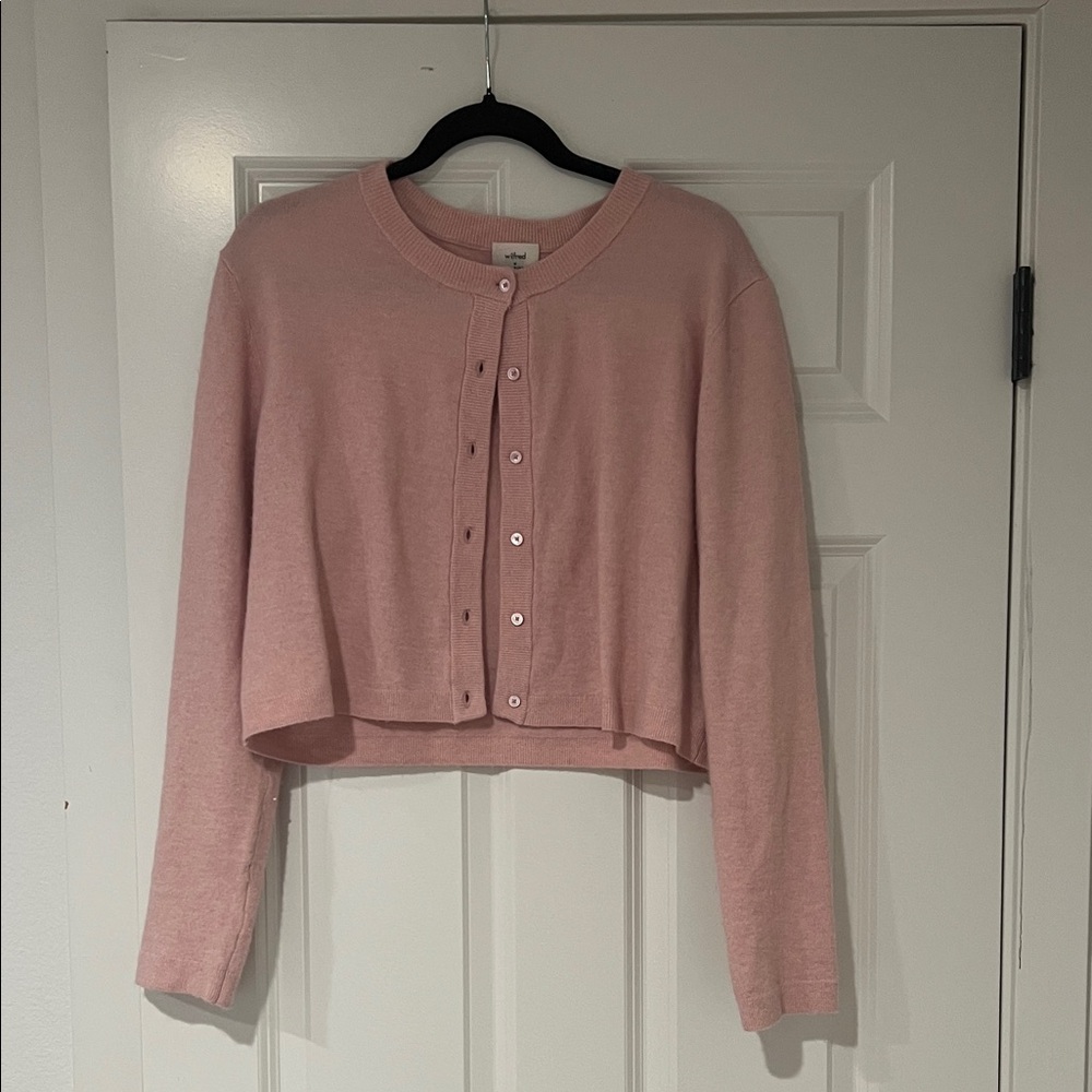 Aritzia Pink Cropped Button-Up Cardigan